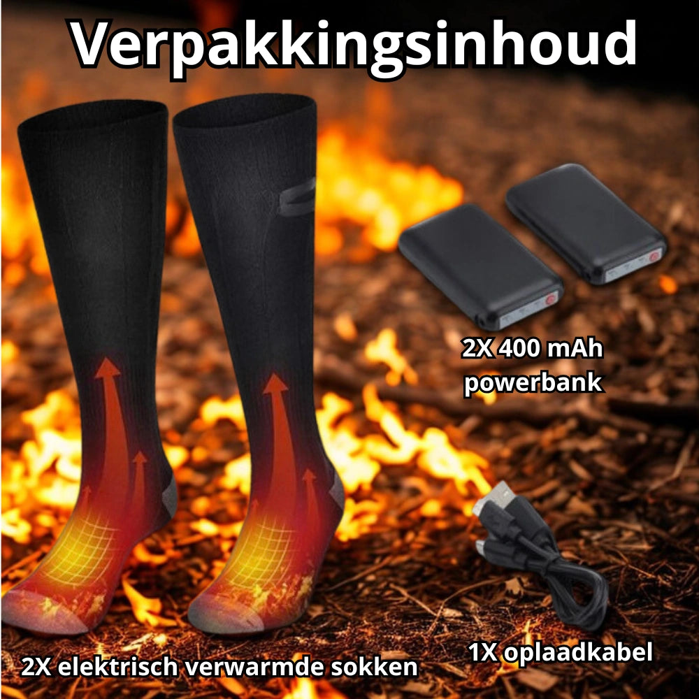 complete set met sokken, batterijen en oplader, klaar voor gebruik.