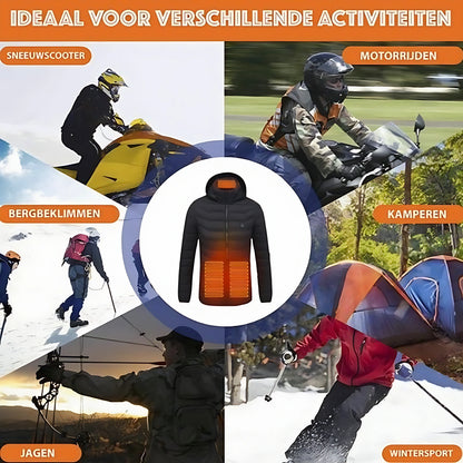 Ideale jas voor wintersport, motorrijden, bergbeklimmen en jagen – verwarmde, waterdichte outdoorjas met verstelbare warmte.