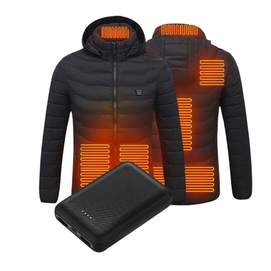 elektrische winterjas met verstelbare warmte en oplaadbare accu.