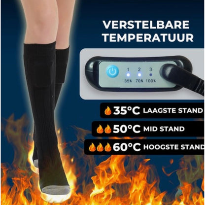 elektrische sokken met drie warmtestanden en lange batterijduur.